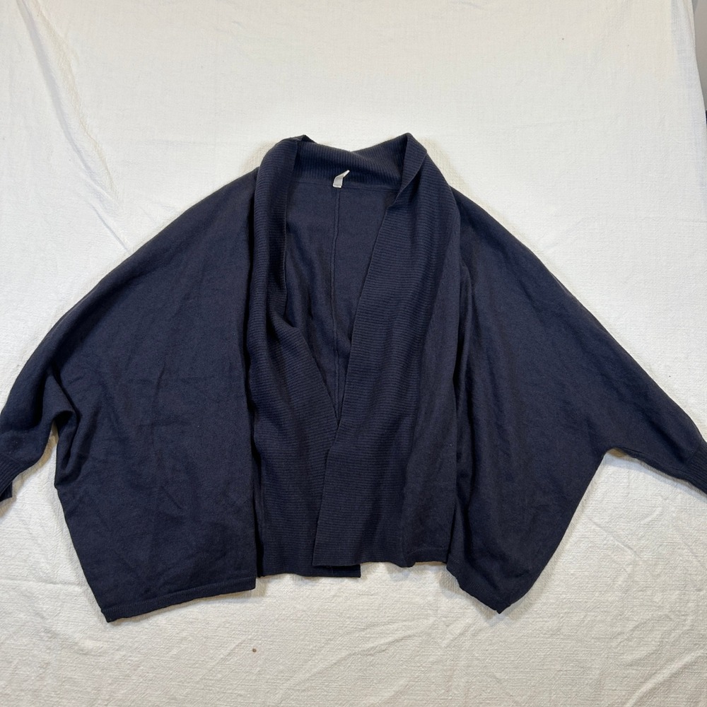 Gaiam Womens Navy Blue Merino Wool Blend Batwing Open Front Cardigan Sweater S